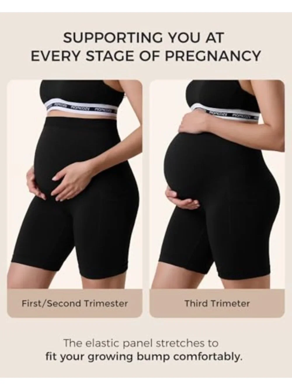 Maternity Biker Shorts Seamless Knit Over Belly High Waisted with Pocket Yoga